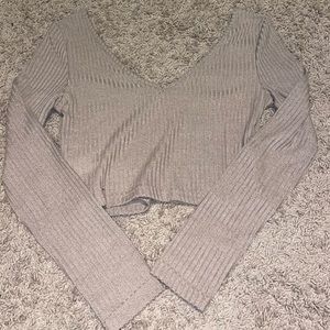 tan v neck long sleeve